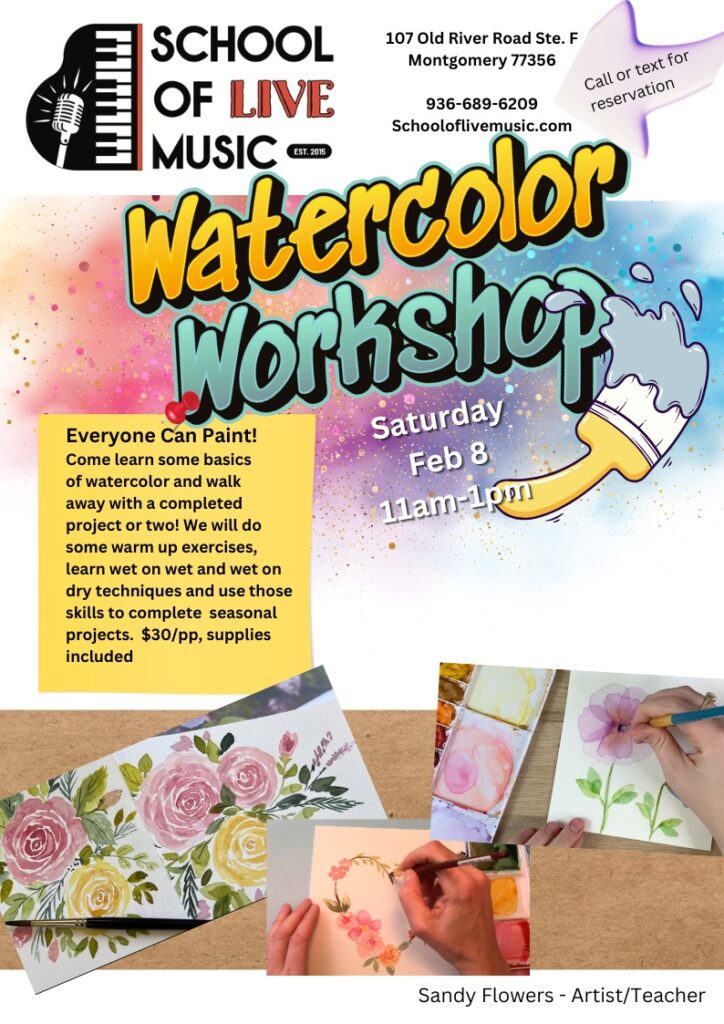 WaterColor Workshop Feb. 8th for Valentines Day!